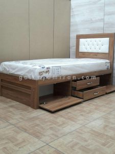تخت دو نفره رنگ بندی چوب و لمسه